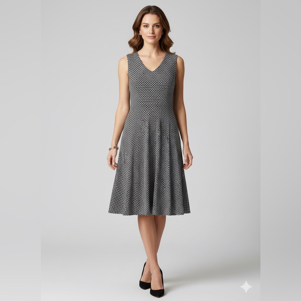 Renee C. Black Dot Patterned Midi Dress